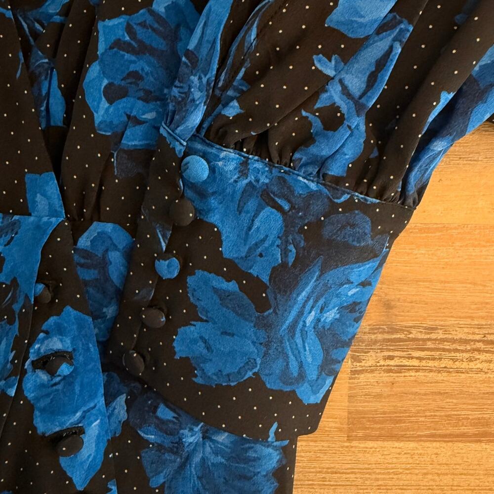 The Kooples Dress US 6 EU 38 Black Floral Blue Roses Polka Dot Rocker Chic Indie - Picture 6 of 9